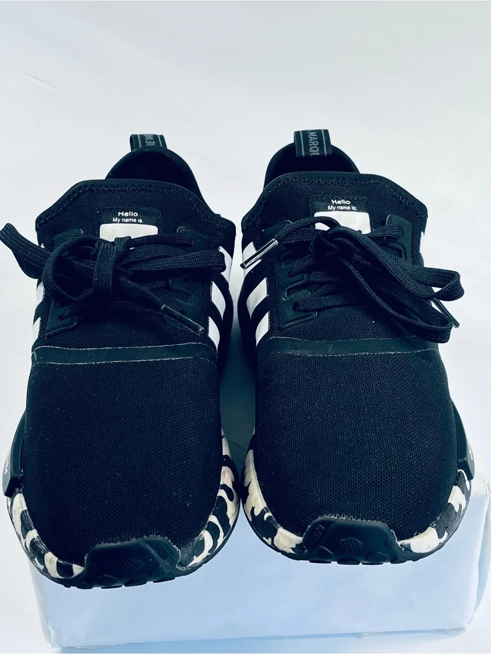 Adidas Youth NMD R 1 Running Shoes #GW9594 Black White Speckled Boys:6 Sneakers